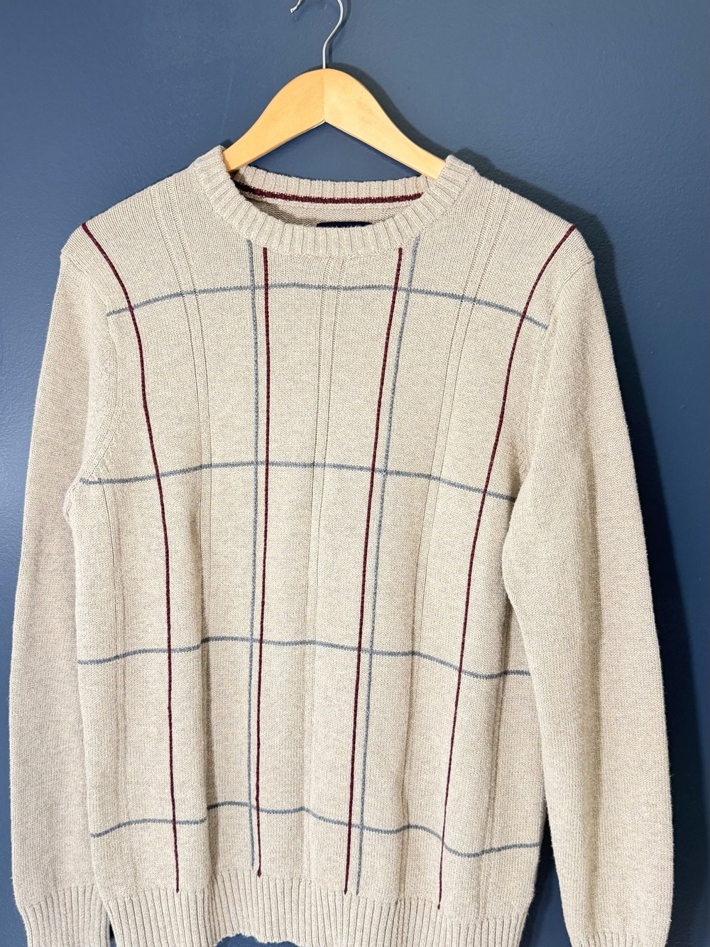 Men's Croft& Barrow Cream Windowpane Crewneck Sweater. Size M